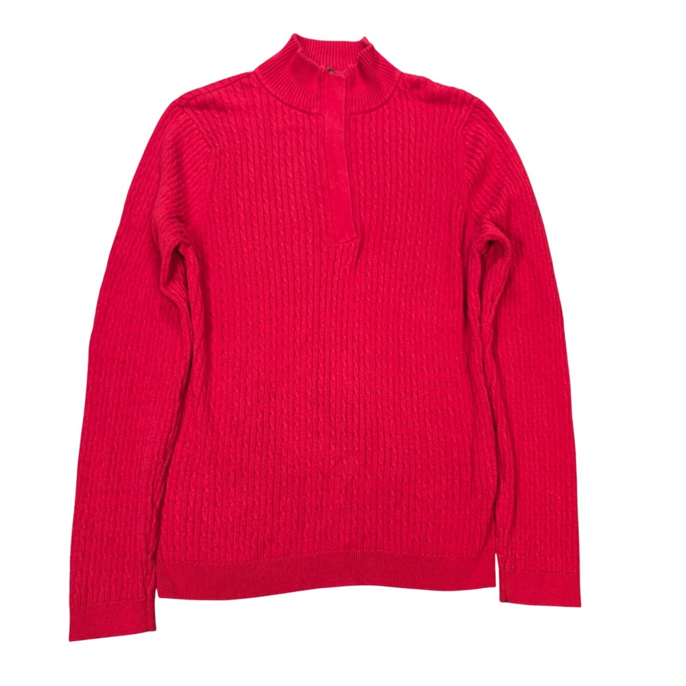 Jeanne Pierre Cable Knit Quarter Zip Sweater Women's XL (L) Red Mock Neck Cotton